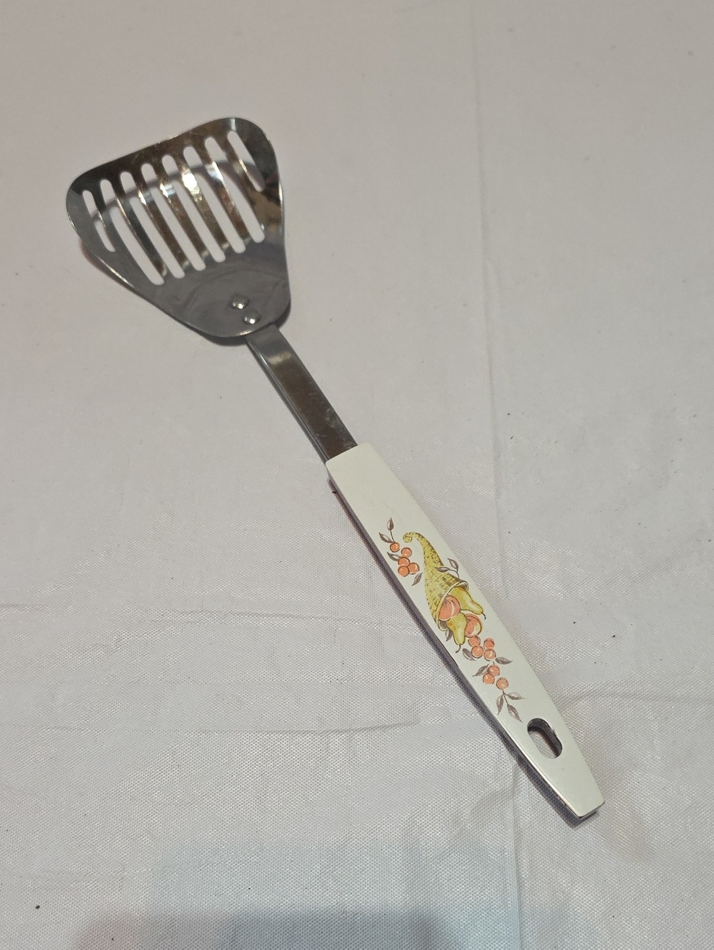 Stanley VTG Kitchamajig Stainless Slotted Spatula Scoop Harvest Print Handle